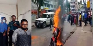 পুলিশের ওপর ক্ষুব্ধ হয়ে মোটরসাইকেলে আগুনঃ আগামীকাল চালকদের কর্মবিরতি